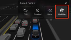 A new Mad Max speed profile is now included in Tesla’s Full Self-Driving interface. (Tesla)