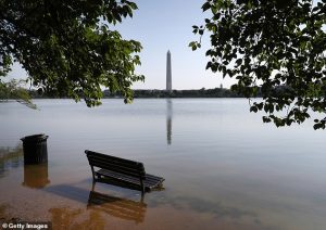 Major cities, including Washington, DC, (pictured) could see historic landmarks submerged by rising sea levels over the next 75 years