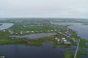 The coastal village of Kipnuk was among those hit the hardest. Pictured is the community before the typhoon