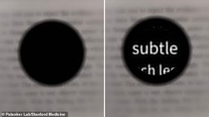 Left: Simulation of a patient's vision with macular degeneration. Right: Simulation of the patient’s vision enhanced with the device