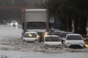 Tropical Storm Melissa has already brought flooding and dangerous winds to parts of the Caribbean, including the Dominican Republic on Thursday (pictured)