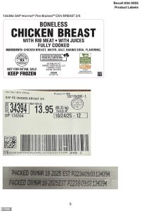 The recall also affects cases of Boneless Chicken Breast with Rib Meat with the item code 134394