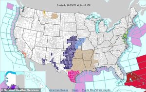 The Arctic blast is sweeping across Colorado, Kansas, Oklahoma, Texas, Nebraska, New Mexico and Arizona, threatening to kill crops, damage outdoor plumbing and destroy sensitive vegetation. Areas impacted shown in dark purple