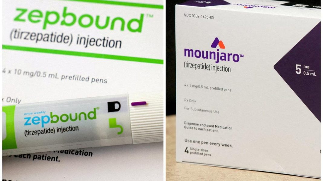A combination image shows an injection pen of Zepbound, Eli Lilly's weight loss drug, and a box of Mounjaro, a tirzepatide injection drug. Yurpeak will be available as a once-weekly pre-filled injector pen, same as Mounjaro Kwikpen. File | Photo Credit: Reuters