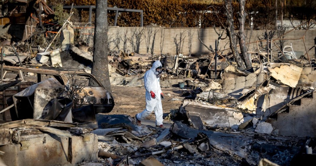 Eaton Fire victim Ray Ahn amid the rubble of his burned-out home in Altadena, Calif., on Jan. 21.