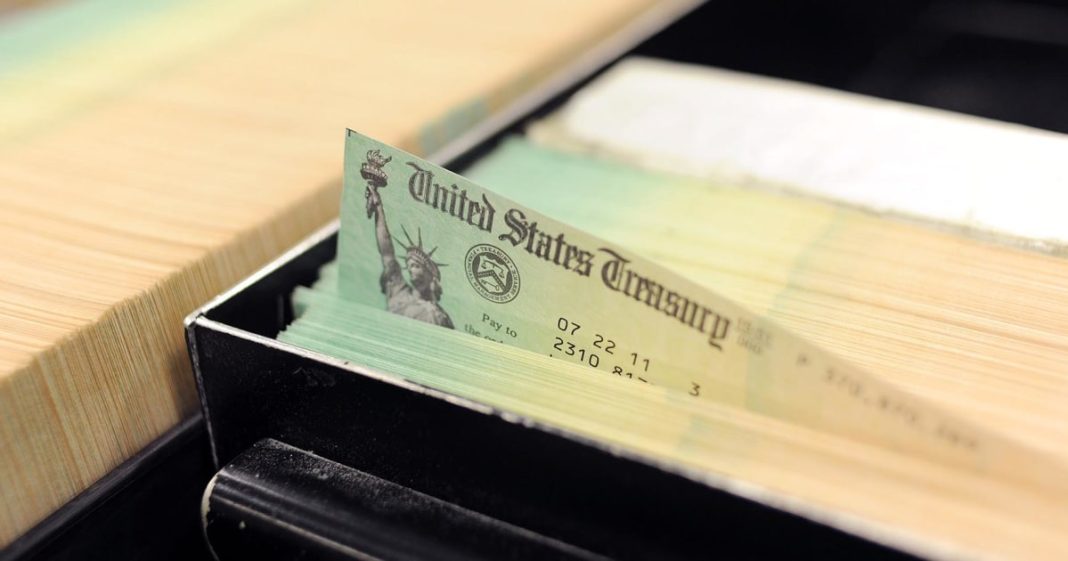 Social Security checks at the U.S. Treasury printing facility in Philadelphia.