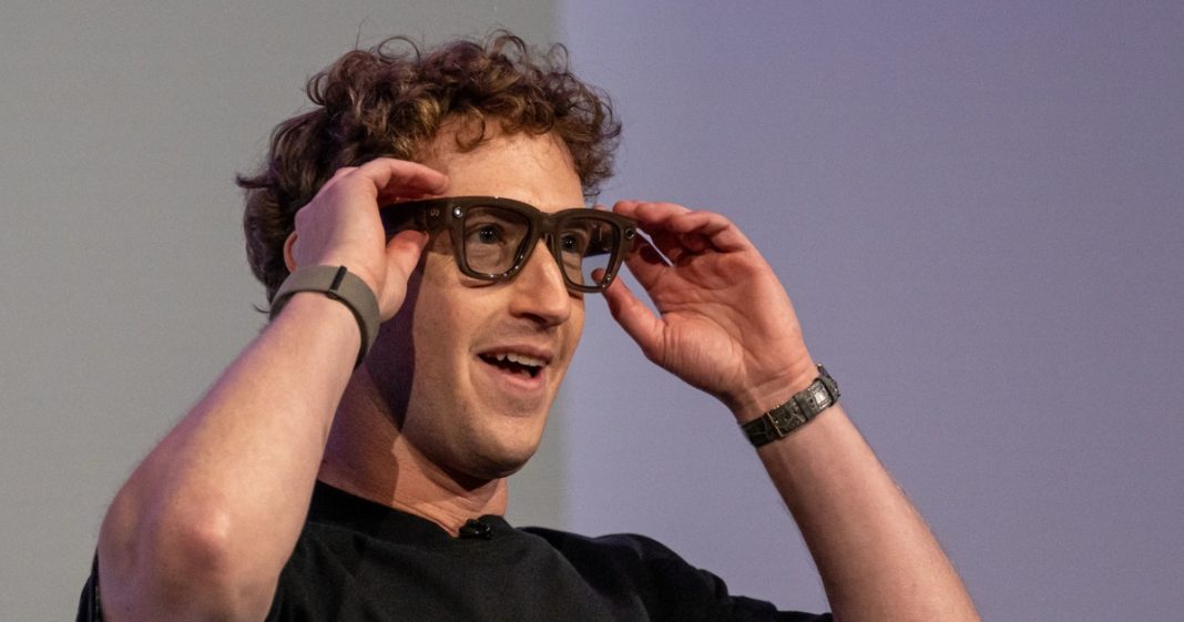 Meta CEO Mark Zuckerberg wears a pair of Meta Ray-Ban Display AI glasses during the Meta Connect event on Sept. 17.