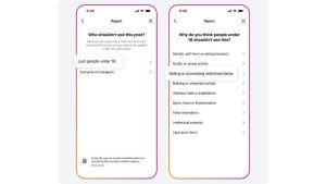 Users are able to report any posts or accounts by selecting the three dots and "Report."