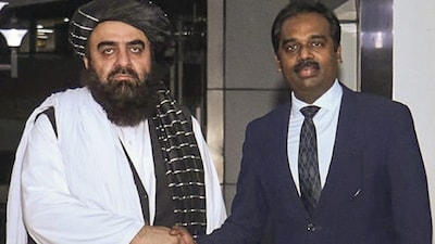 Afghanistan Foreign Minister Mawlawi Amir Khan Muttaqi pictured in New Delhi. (IMAGE: PTI)