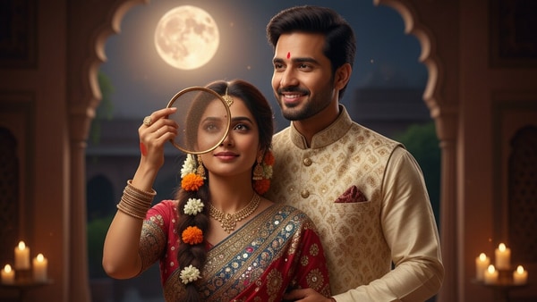 Karwa Chauth 2025: Using AI, people can now transform ordinary photographs into stunning Karwa Chauth images, complete with traditional attire, jewellery, thalis, and moonlit settings.