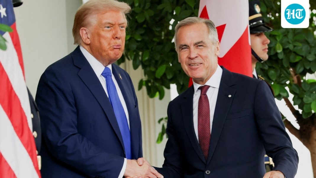 US President Donald Trump welcomes Canada's Prime Minister Mark Carney at the White House on October 7.
