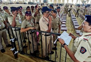 Police deployed at the site ahead of Prime Minister Narendra Modi’s speech during the inauguration of Navi Mumbai International Airport (NMIA), scheduled for October 8, 2025, in Navi Mumbai, Maharashtra.
