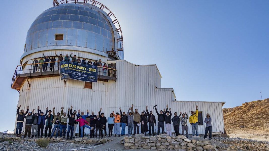 Participants of the Hanle Star Party at the Himalayan Chandra Telescope. | Photo Credit: Ajay & Neelam Talwar/Special arrangement