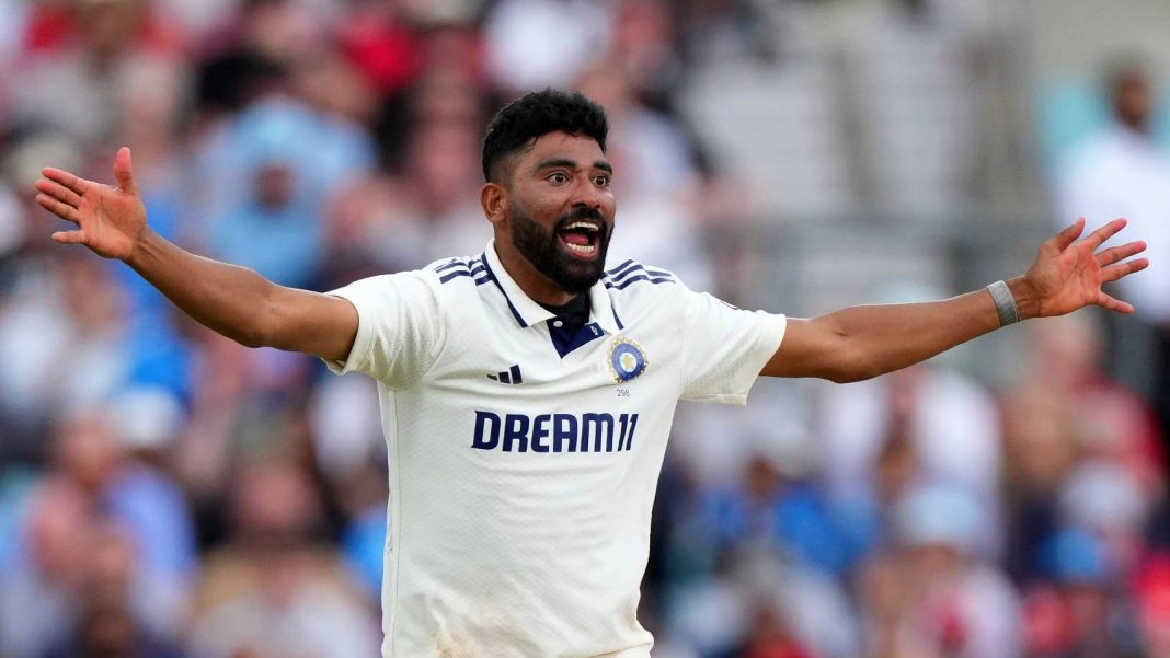 India's Mohammed Siraj appeals unsuccessfully for the wicket of England's Joe Root on day four of the fifth cricket test match between England and India at The Kia Oval in London, Sunday, Aug. 3, 2025. (AP Photo/Kirsty Wigglesworth)
