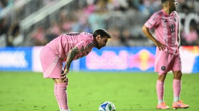 prepares for a free kick as Jordi Alba looks on during the MLS game between Inter Miami CF and Chicago Fire FC (Picture credit: AFP)