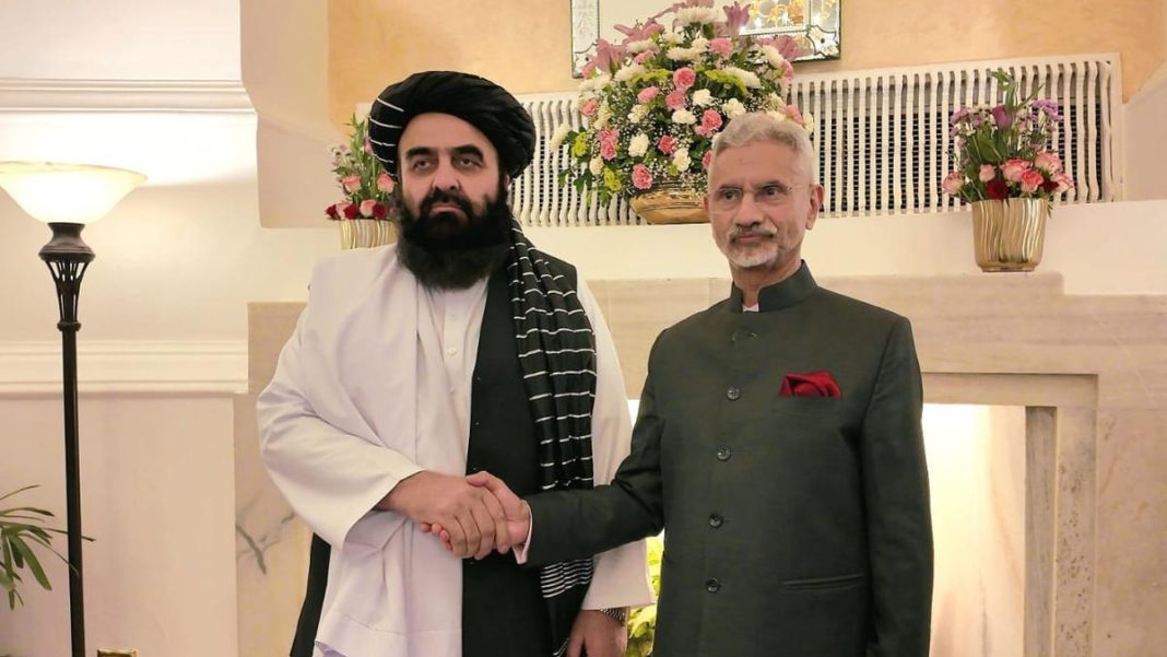 Afghan Taliban Foreign Minister Amir Khan Muttaqi with External Affairs Minister S. Jaishankar. Photo: Media Dept, Afghan Foreign Ministry