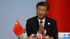 Chinese President Xi Jinping applauds during the joint press conference of the China-Central Asia Summit in Xian, in China's northern Shaanxi province on May 19, 2023. (FLORENCE LO/POOL/AFP via Getty Images / Getty Images)