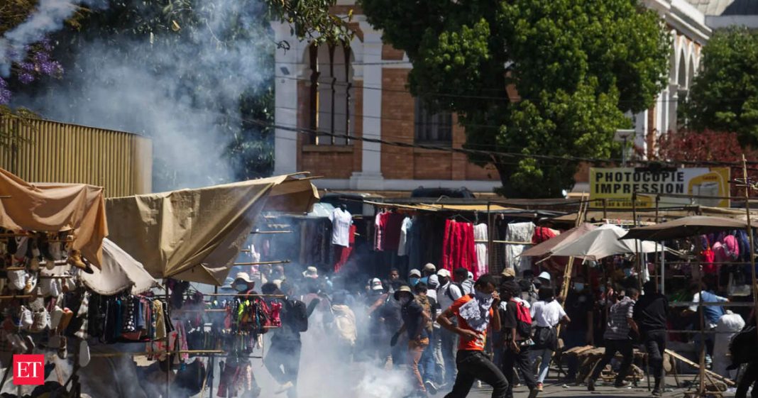 Protesters are tear-gassed during a protest calling for the president to step down in Antananarivo, Madagascar, Thursday, Oct. 9, 2025.