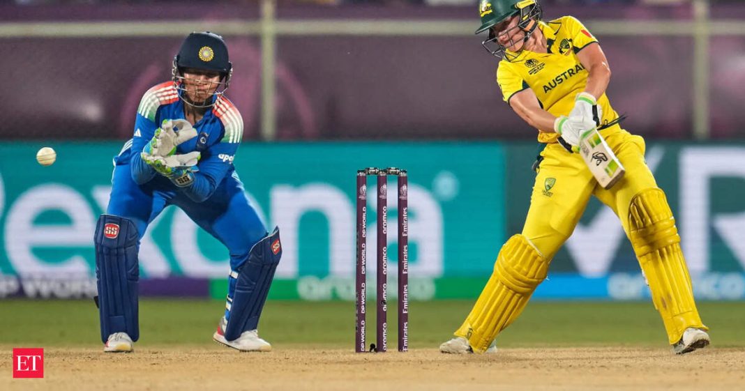 Australia's captain Alyssa Healy plays a shot during the ICC Women's Cricket World Cup match between India and Australia at ACA-VDCA Cricket Stadium in Visakhapatnam, India, Sunday, Oct. 12, 2025.