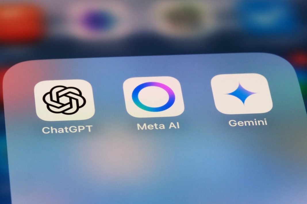 Meta AI, ChatGPT and Gemini apps on a smartphone in Shanghai, China, on 20 April 2025 (Getty Images)