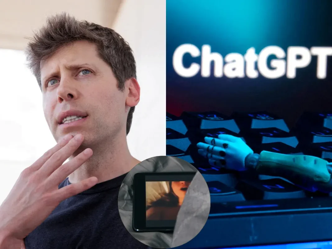 Sam Altman (L), ChatGPT (R), Inset: Porn video (representative image)
