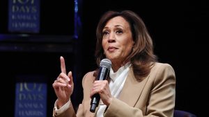 Former Vice President Kamala Harris speaks at the Wiltern Theatre on Sept. 29, 2025, in Los Angeles. (Mario Tama/Getty Images)