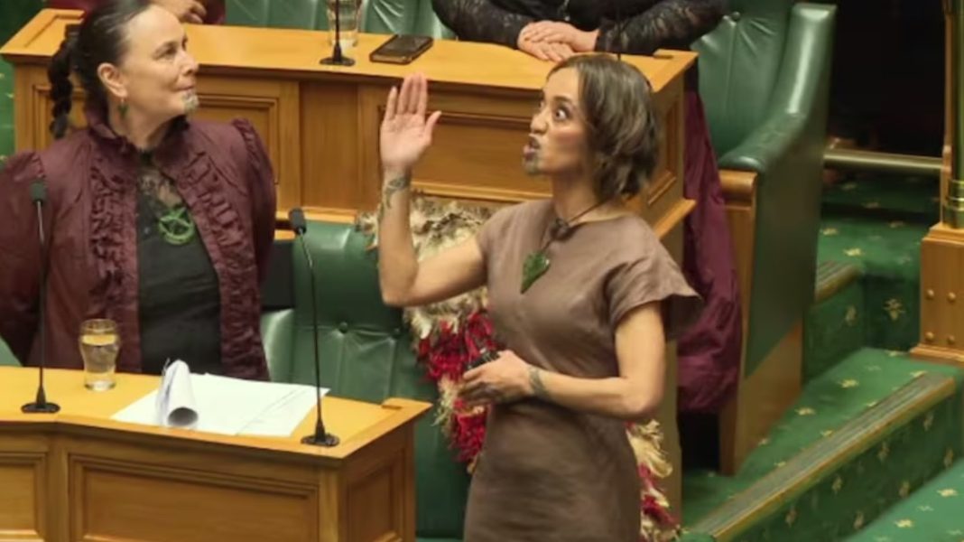 Maori Party MP Oriini Kaipara performing haka