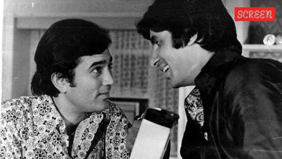 Rajesh Khanna and Amitabh Bachchan in a still from Namak Haraam.