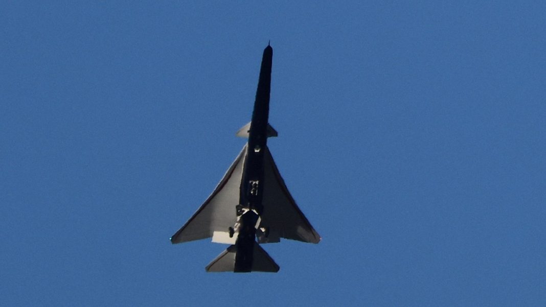 Nasa's experimental quiet supersonic X-59 Quesst aircraft takes off from Palmdale USAF Plant 42 in California. (Photo by Reuters)