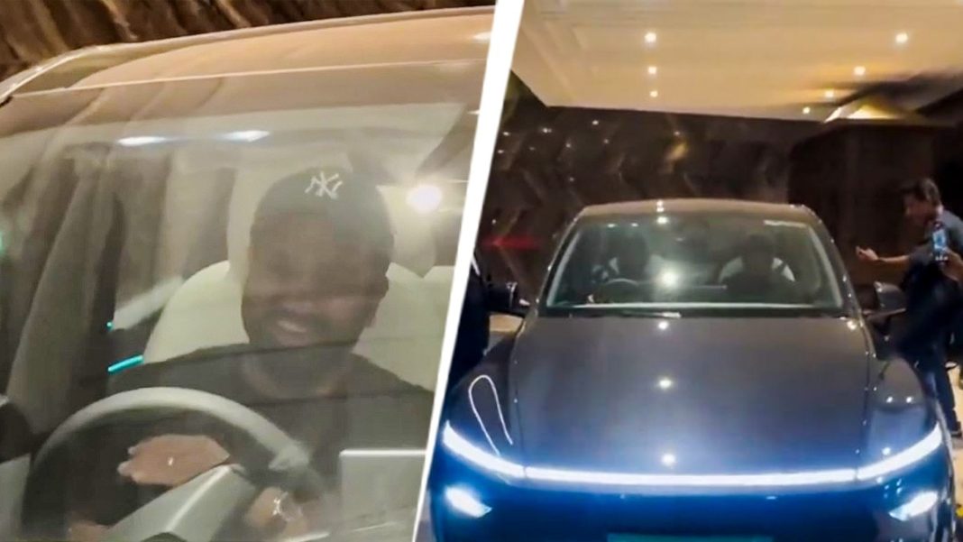 Rohit Sharma with his new Tesla in Mumbai (Screengrabs from X)