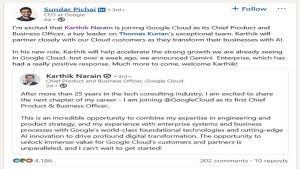 Google CEO Sundar Pichai Announces Karthik Narain Appointment (Photo Credits: LinkedIn)