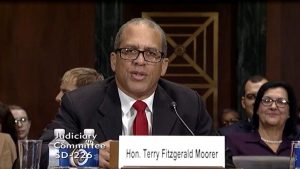 Judge Terry Moorer is seen speaking at a Senate Judiciary nomination hearing on Nov. 1, 2017. President Donald Trump had nominated Moorer. (Senate Judiciary)