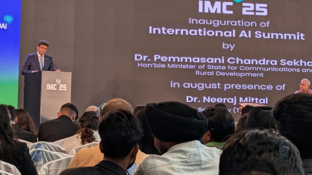 International AI Summit during the ongoing India Mobile Congress (IMC) 2025 at Yashobhoomi, New Delhi on Thursday, October 9, 2025. | Photo Credit: Haider Ali Khan