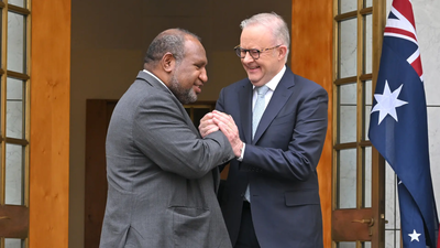 Australia's Prime Minister Anthony Albanese shakes hands with Papua New Guinea's Prime Minister James Marape (Image credits: AP)