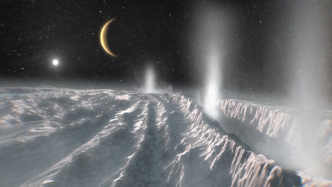 Saturn's Moon Enceladus (artist's impression) might be home to alien life, according to a new study, as researchers find heat escaping from the moon's North Pole