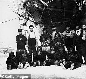 Nares' expedition ultimately ended in disaster when a major scurvy outbreak forced the crews to retreat, but the beer they brought with them became legendary. Pictured: Members of George Nares' crew pose with indigenous Inuits