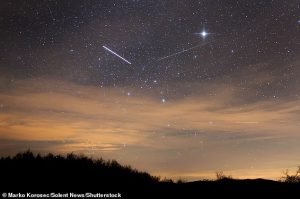 The Taurid meteor shower (Pictured) can be seen from Earth every year in late October and early November as the planet passes through the debris trail of the comet Encke