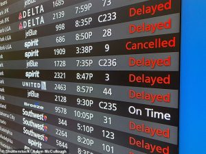 Over 1,000 flights are expected to be cancelled on Saturday and Sunday across 40 major US airports (Stock Image)