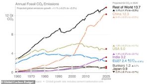 By far, China releases more CO2 from fossil fuels than any other country - around 12.3 billion tonnes - followed by the US, India and EU countries
