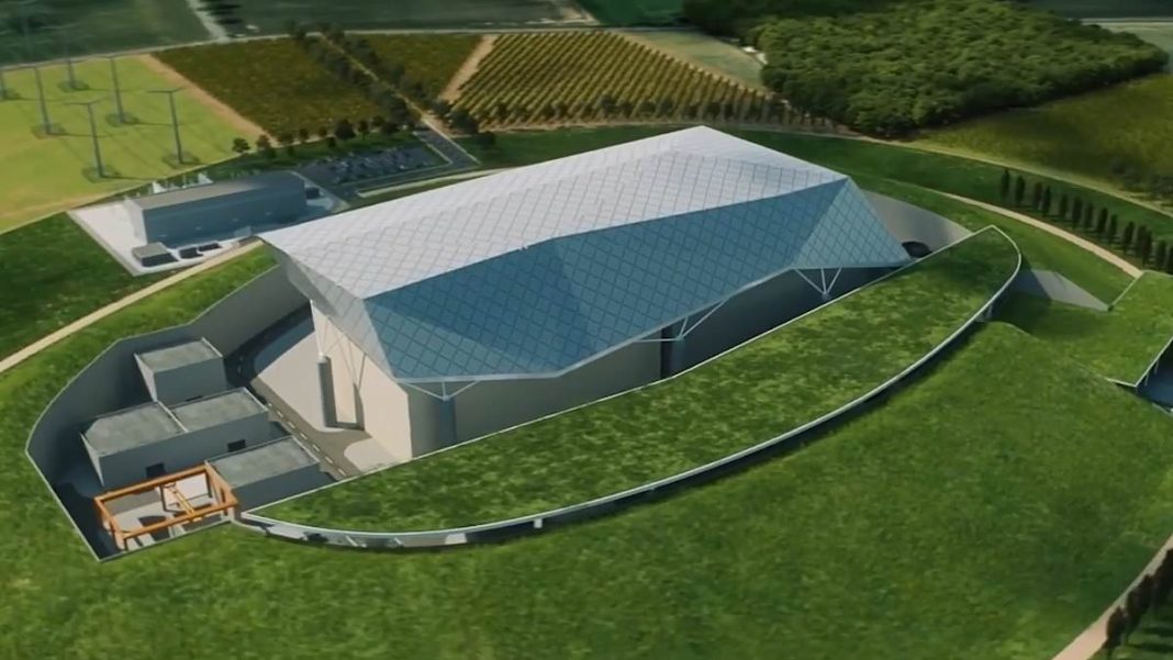 The power plant, roughly the size of two football pitches, will be supplying power to the grid from the mid-2030s, the government hopes. Pictured, the latest artist's impression 