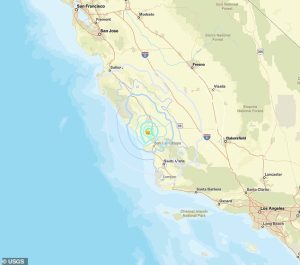 Shockwaves from Tuesday's initial earthquake were reported up and down the coastline, reaching Salinas in the north and Lompoc in the south