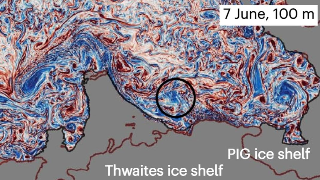The experts found evidence of storm–like circulation patterns beneath Antarctic ice shelves that are causing aggressive melting beneath the 'Doomsday Glacier', officially known as Thwaites Glacier, and the Pine Island glacier (PIG)