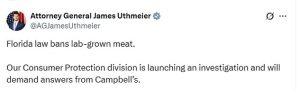 Florida Attorney General James Uthmeier is launching an investigation into claims that Campbell's uses lab-grown meat in its beloved soup