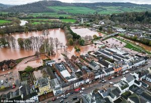 This warning comes after the UK was battered by Storm Claudia, which caused the worst flooding in 30 years in the Welsh town of Monmouth (pictured)