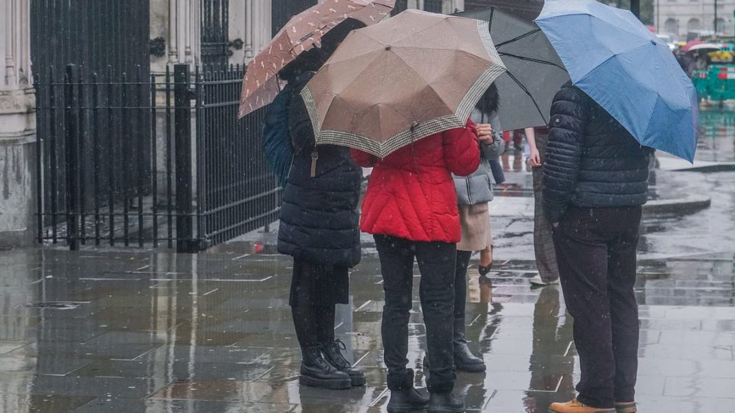 The UK is facing rainfall levels not expected until at least the mid–2040s as climate change accelerates changes to Europe's weather. Pictured: Climate models predicted rainfall changes with increases shown in blue and decreases shown in red 