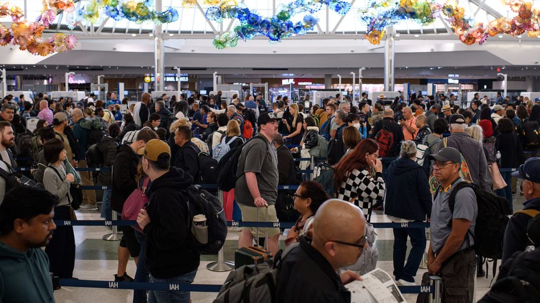 The FAA issued a ground stop at George Bush Intercontinental Airport in Houston (Pictured) Tuesday morning, causing major delays for Thanksgiving travelers