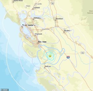 The US Geological Survey reported that three earthquakes have struck California's Bay Area just south of San Jose Wednesday morning starting at 9.16am ET
