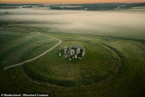 The pits surround ancient sites of Durrington Walls and Woodhenge, 1.8 miles (2.9 kilometres) northeast of Stonehenge (pictured). These sites are believed to be where the Stonehenge builders held ritual feasts