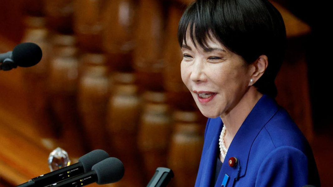FILE PHOTO: Japan's new Prime Minister Sanae Takaichi delivers her first policy speech in parliament, in Tokyo, Japan, October 24, 2025. REUTERS/Kim Kyung-Hoon/File Photo