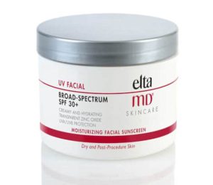 Use a daily broad-spectrum SPF 15–30, to help with menopausal skin. Pictured is EltaMD's Broad-Spectrum SPF 30